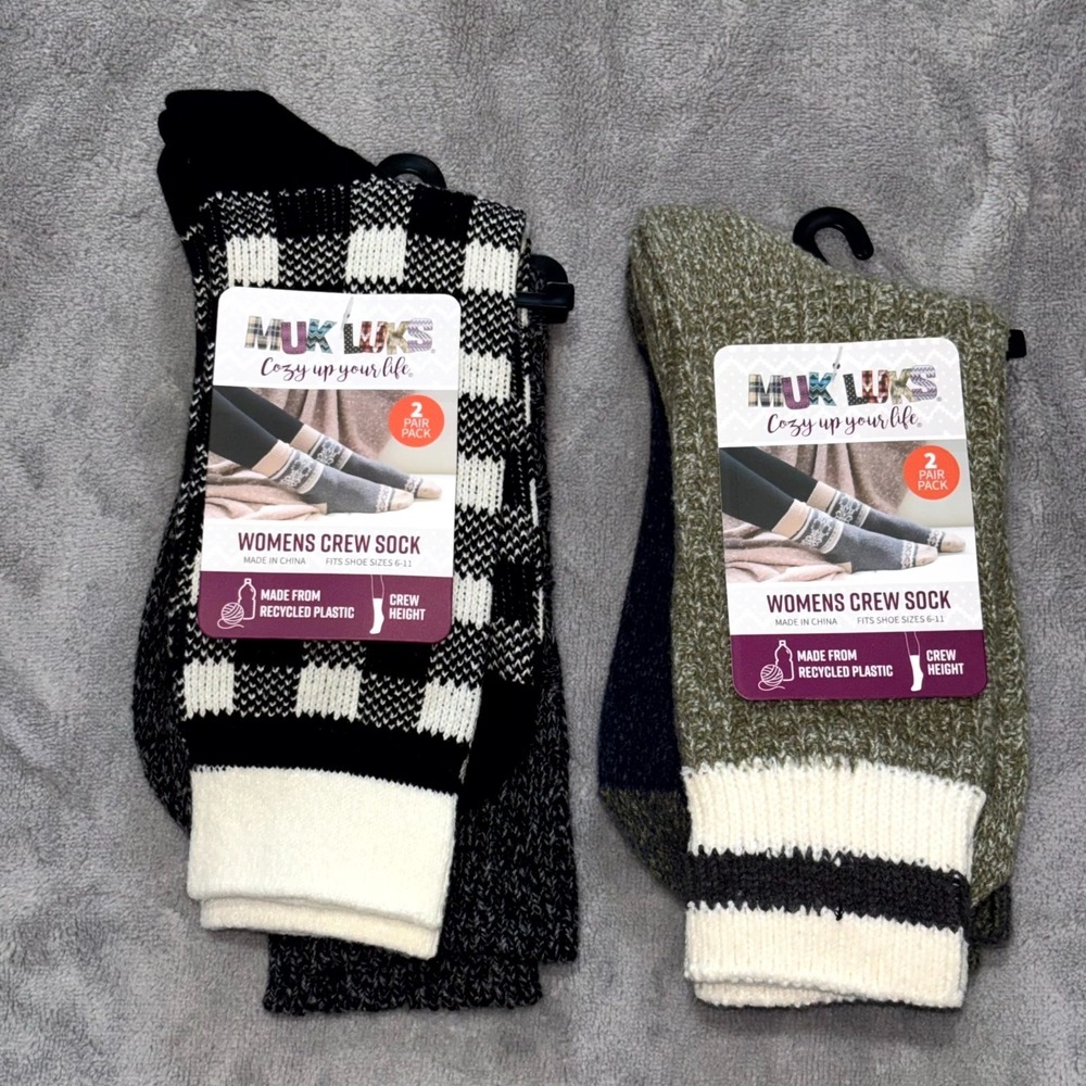 Muk Luks Cozy Up Your Life Crew Height Socks Womens OS (6-11) Plaid 4 Pair Pack